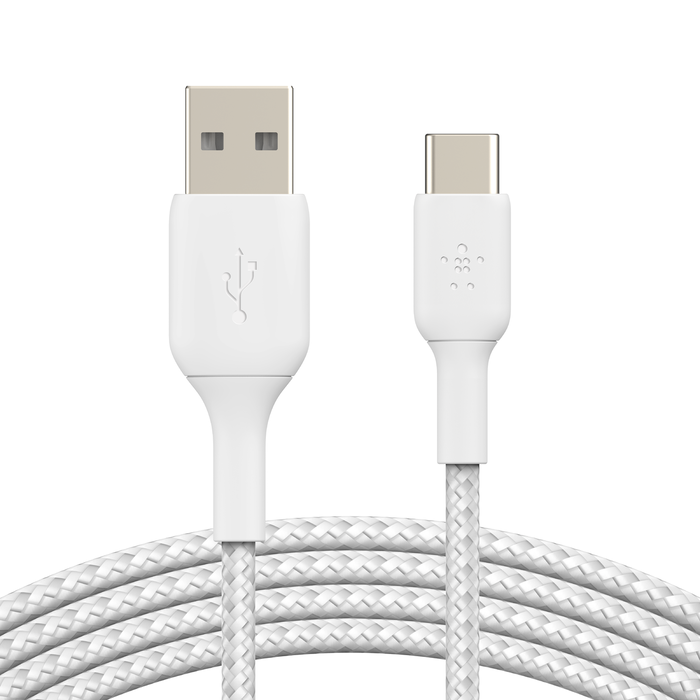 BoostCharge Braided USB-C to USB-A Cable (2m / 6.6ft, White)