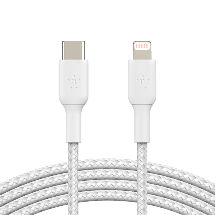 بلكين CAA004bt2MWH كابل USB-C إلى لايتنينج مجدول، 2 متر، أبيض