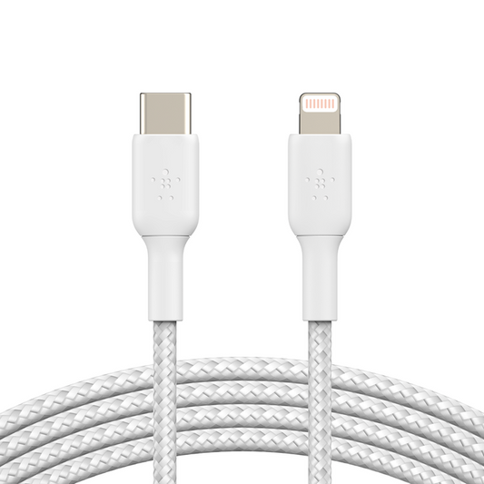 Belkin CAA004bt2MWH Braided USB-C to Lightning Cable, 2M, White