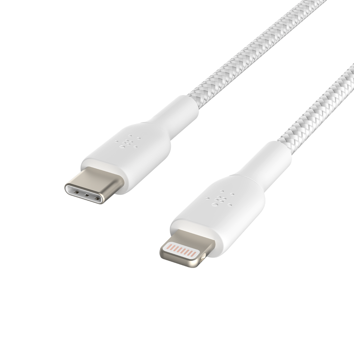 بلكين CAA004bt2MWH كابل USB-C إلى لايتنينج مجدول، 2 متر، أبيض