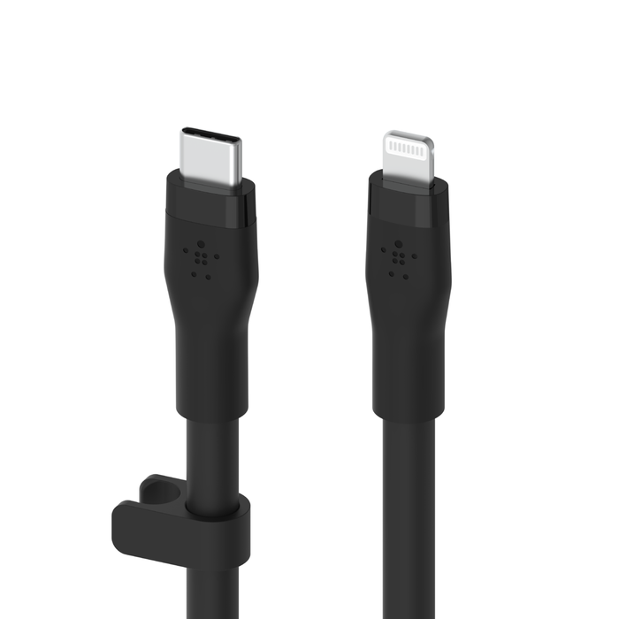 بلكين CAA009bt3MBK كابل BoostCharge Flex USB-C سيليكون مع موصل لايتنينج، 3 متر، أسود