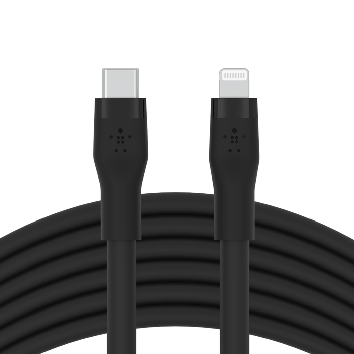 Belkin CAA009bt3MBK BoostCharge Flex USB-C Silicone Cable with Lightning Connector, 3M, Black