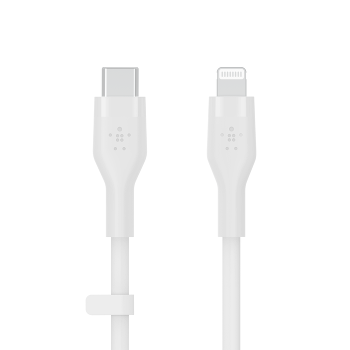 بلكين CAA009bt1MWH كابل سيليكون BoostCharge Flex USB-C مع موصل لايتنينج، 1 متر، أبيض