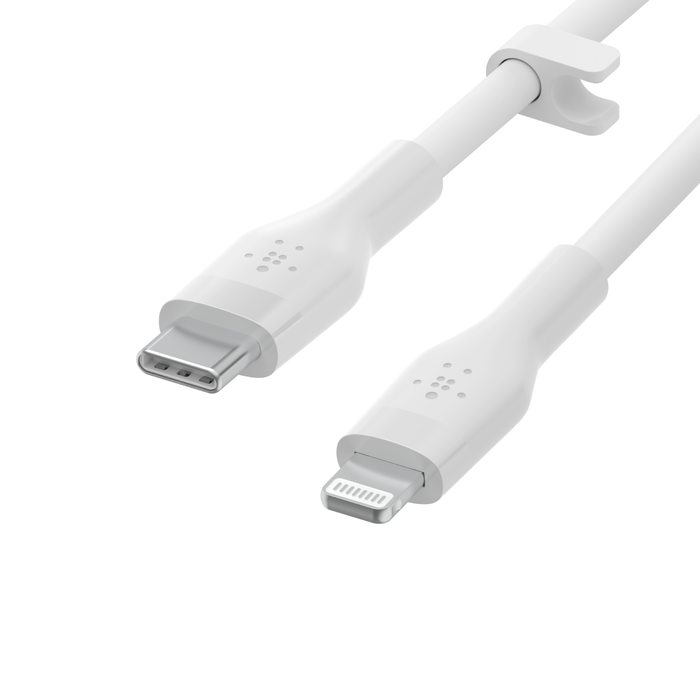 بلكين CAA009bt1MWH كابل سيليكون BoostCharge Flex USB-C مع موصل لايتنينج، 1 متر، أبيض