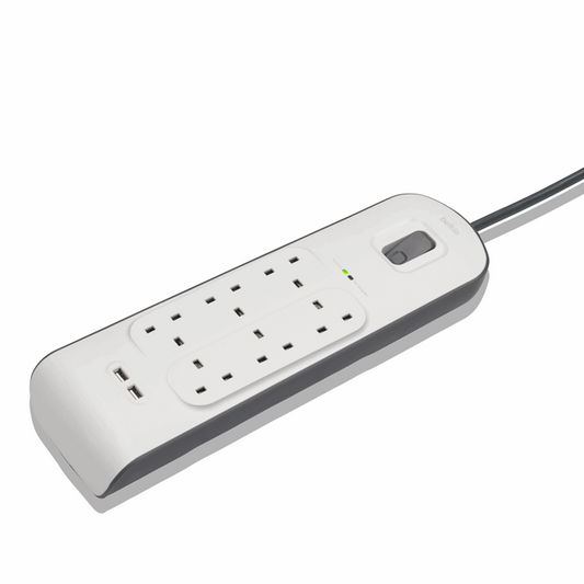 Belkin BSV604af2M 6-Outlet Surge Protection Strip with 2.4 Amp 2xUSB Charging, 2M Power Cord