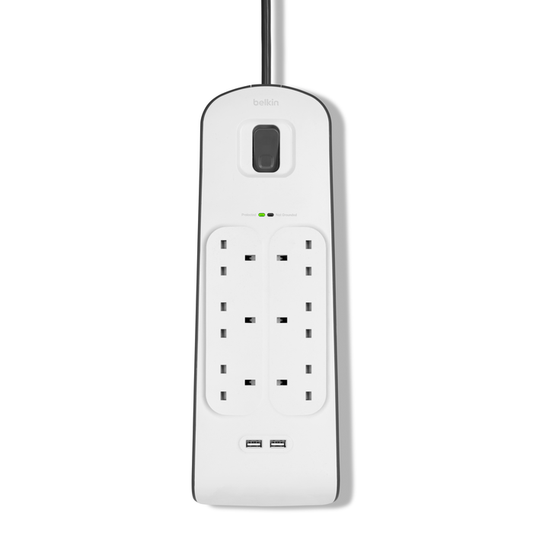 Belkin BSV604af2M 6-Outlet Surge Protection Strip with 2.4 Amp 2xUSB Charging, 2M Power Cord