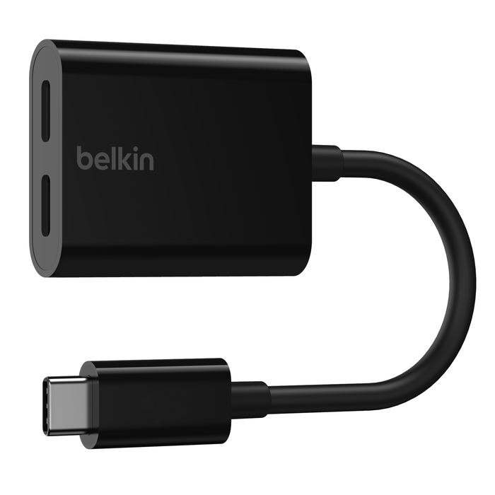 بلكين F7U081btBLK USB-C محول الصوت + USB-C الشحن، أسود