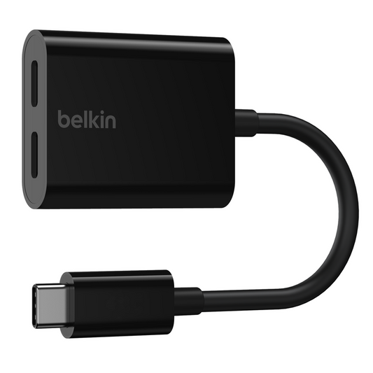 بلكين F7U081btBLK USB-C محول الصوت + USB-C الشحن، أسود