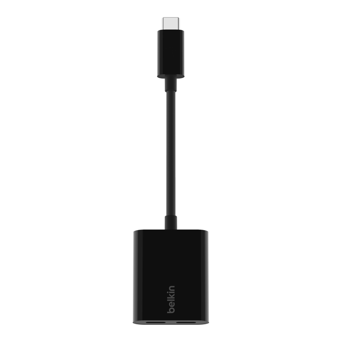 بلكين F7U081btBLK USB-C محول الصوت + USB-C الشحن، أسود