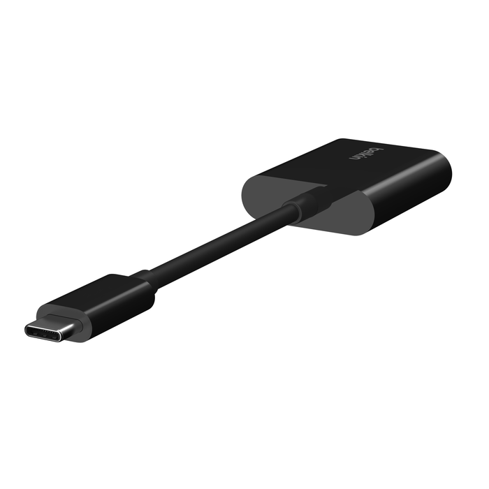 بلكين F7U081btBLK USB-C محول الصوت + USB-C الشحن، أسود