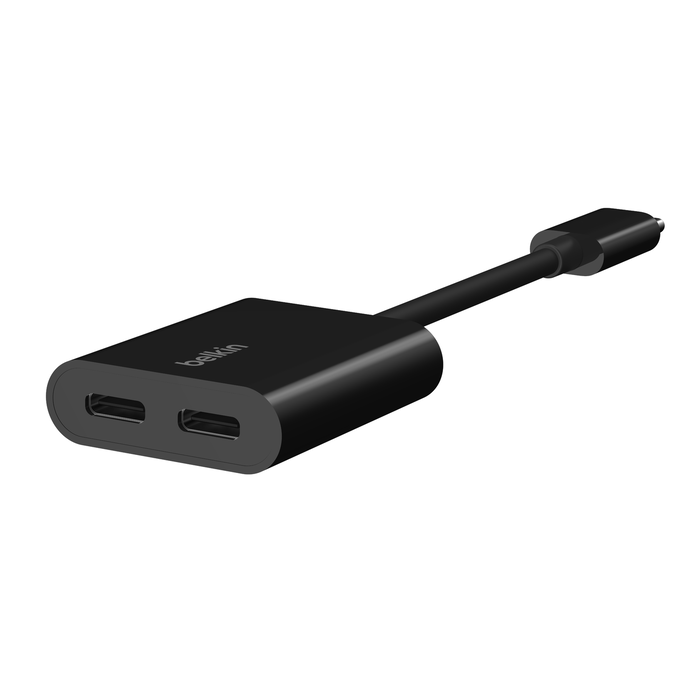 بلكين F7U081btBLK USB-C محول الصوت + USB-C الشحن، أسود