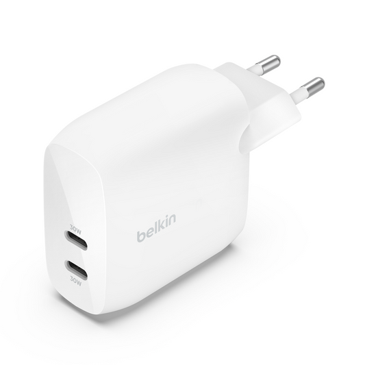 Belkin WCB010vfWH BoostCharge Dual 30W USBC PD Wall Charger 60W