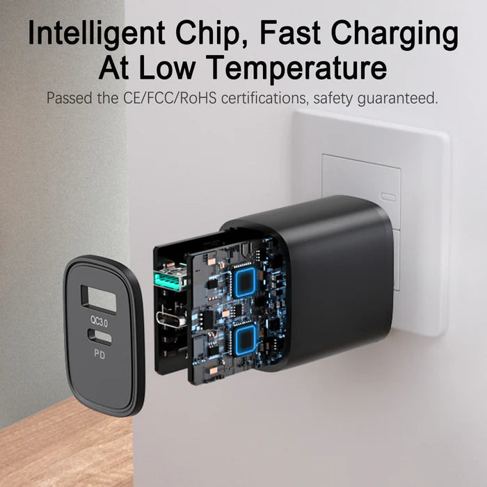 L-QP2011 20W Dual-Port (QC3.0+PD) Fast Charger - Tic Tac