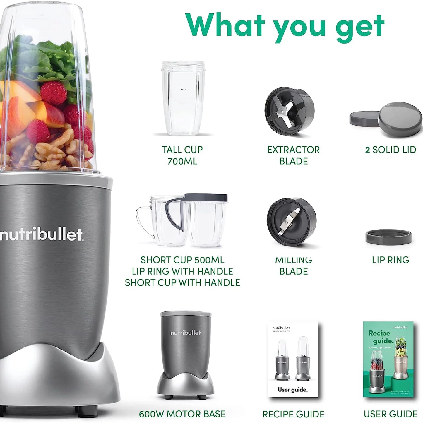 Nutribullet 600W Grey, 9 Pcs,  NBR-1212M