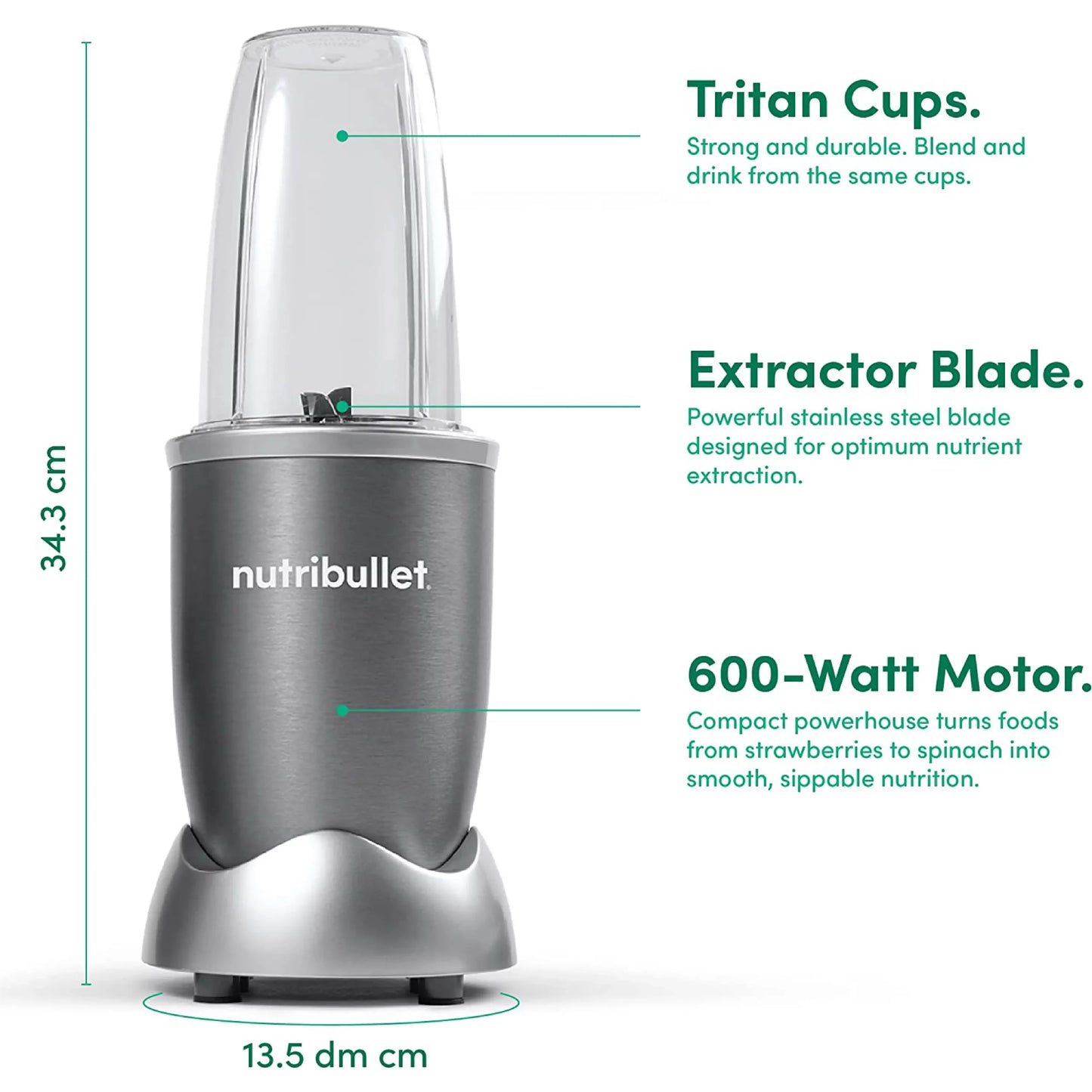 Nutribullet 600W Grey, 9 Pcs,  NBR-1212M