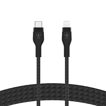 بلكين CAA011bt1MBK كابل سيليكون مضفر USB-C برو فليكس مع موصل لايتنينج، 1 متر، أسود