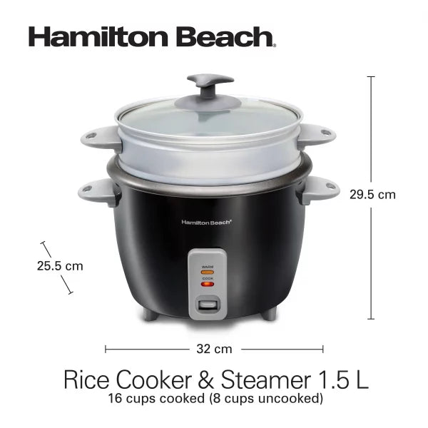 Hamilton Beach Rice Cooker & Steamer 1.5L 500W, 37517-ME