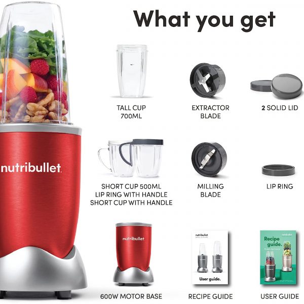 Nutribullet 600W Red, 9 Pcs, NBR-1212R