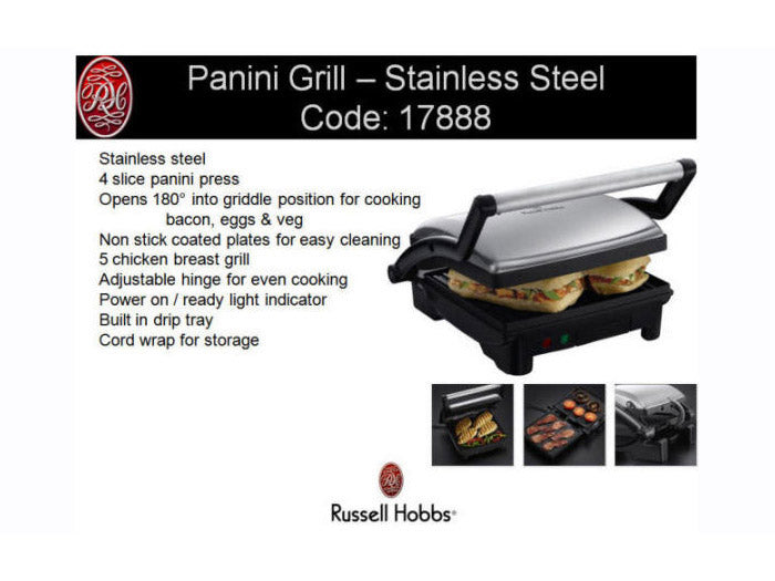 Russell Hobbs Stainless Steel Panini Grill - Tic Tac