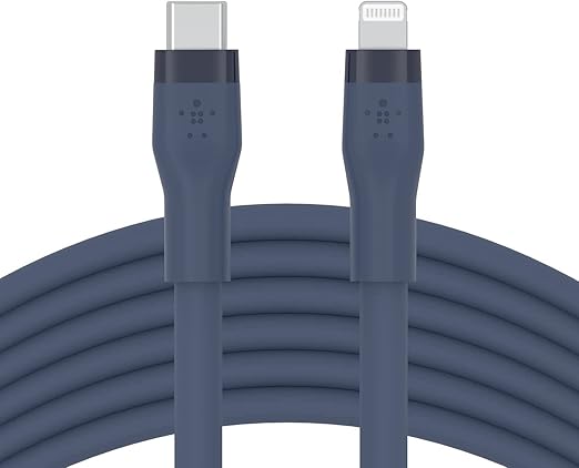 بلكين CAA009bt3MBL كابل سيليكون BOOST Flex USB-C مع موصل لايتنينج، 3 متر، أزرق