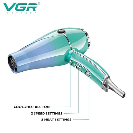 VGR V-452 Professional Salon Series Hair Dryer 2000-2400W AC Motor 3 Heat Setting Independent Cool Shot Styling Comb Nozzle Overheating Protection with Turbo Function & 2 Speed Setting - Tic Tac