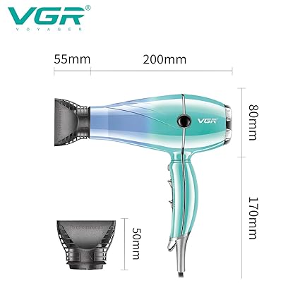 VGR V-452 Professional Salon Series Hair Dryer 2000-2400W AC Motor 3 Heat Setting Independent Cool Shot Styling Comb Nozzle Overheating Protection with Turbo Function & 2 Speed Setting - Tic Tac