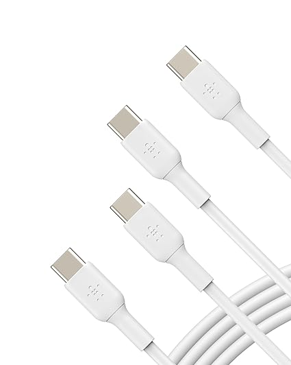 بلكين CAB003bt1MWH2PK كابل BoostCharge USB-C إلى USB-C، 1 متر، أبيض، عبوتان