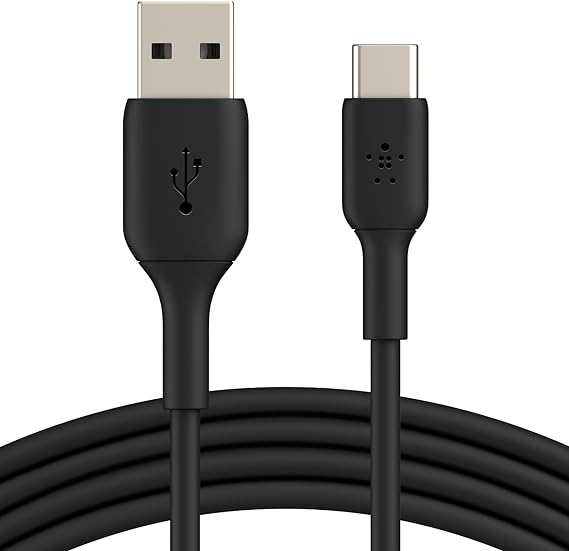 كابل Belkin BoostCharge USB-C (1 متر/3.3 قدم)، كابل USB-C إلى USB-A، كابل USB من النوع C لسلسلة iPhone 15، Samsung Galaxy S24، S24+، Note20، Pixel 8، Pixel 7، iPad Pro، Nintendo التبديل، وأكثر - أسود