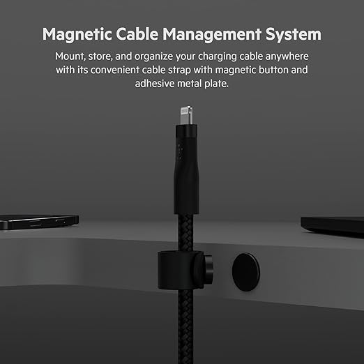 بلكين CAA011bt1MBK كابل سيليكون مضفر USB-C برو فليكس مع موصل لايتنينج، 1 متر، أسود