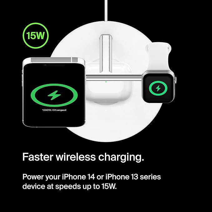 BoostCharge Pro 3-in-1 Wireless Charger with Official MagSafe Charging 15W