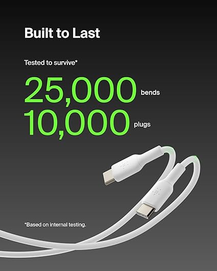 بلكين CAB003bt1MWH2PK كابل BoostCharge USB-C إلى USB-C، 1 متر، أبيض، عبوتان