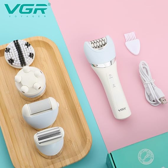 VGR V-703 Professional 5-in-1 Women Grooming Kit Shaver for Face, Legs, Underarms & Bikini area, Eyebrow trimmer, Ear & Nose Trimmer Facial Massager & Body Massager IPX 4 Fully washable - Tic Tac