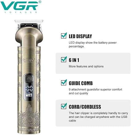 VGR V-109 Waterproof IPX6 6 in 1 Professional Set Hair Beard Trimmer Clipper Shaver Nose Trimmer Mesin Gunting Rambu - Tic Tac