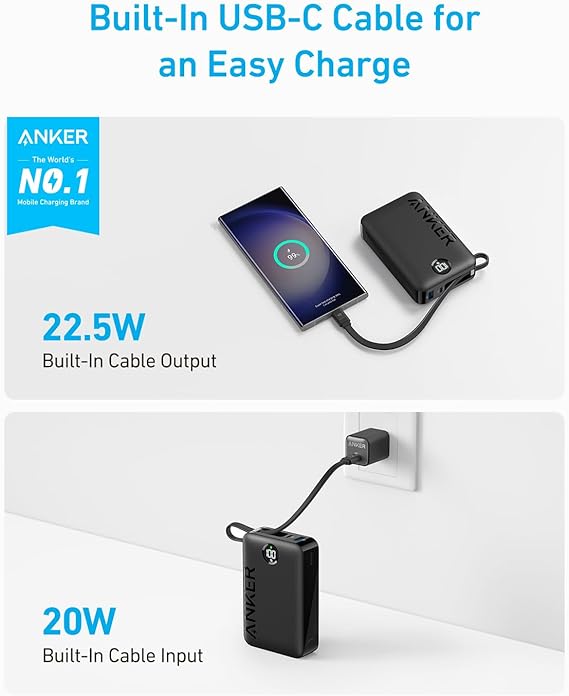 A1647H11 Anker Power Bank (20,000mAh, 22.5W, Built-In USB-C Cable) - Tic Tac