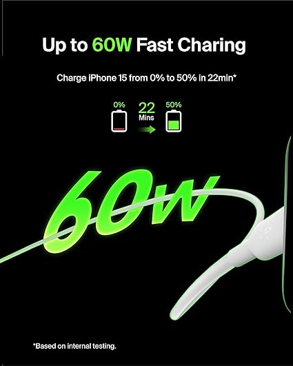 بلكين CAB003bt1MWH2PK كابل BoostCharge USB-C إلى USB-C، 1 متر، أبيض، عبوتان