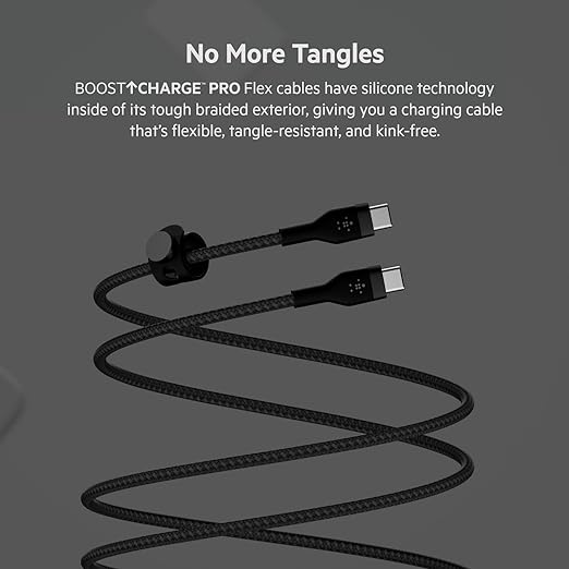 Belkin CAB011bt3MBK PRO Flex USB-C to USB-C Braided Silicone Cable, 3M, Black and White