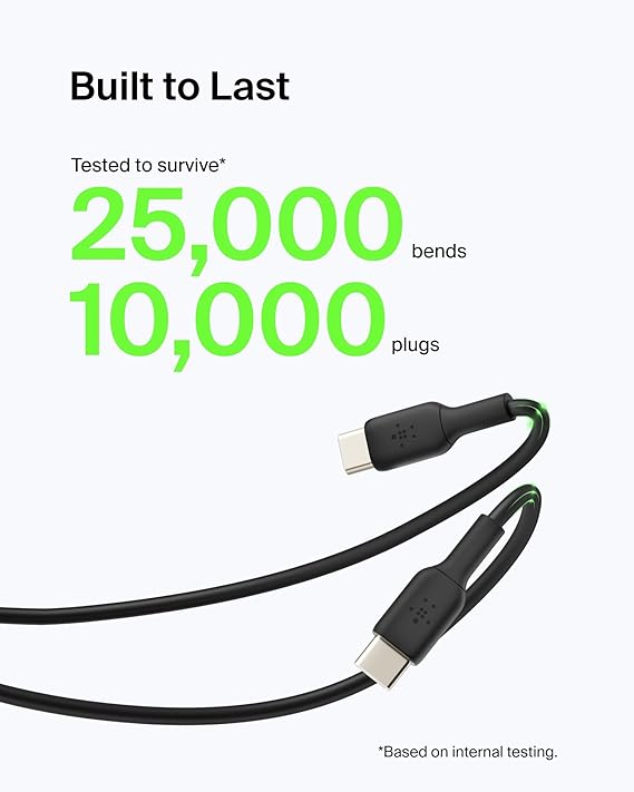 كابل Belkin BoostCharge USB-C (1 متر/3.3 قدم)، كابل USB-C إلى USB-A، كابل USB من النوع C لسلسلة iPhone 15، Samsung Galaxy S24، S24+، Note20، Pixel 8، Pixel 7، iPad Pro، Nintendo التبديل، وأكثر - أسود