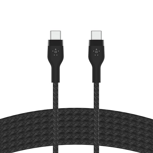 بلكين CAB011bt3MBK كابل برو فليكس USB-C إلى USB-C سيليكون مجدول، 3 متر، أسود وأبيض