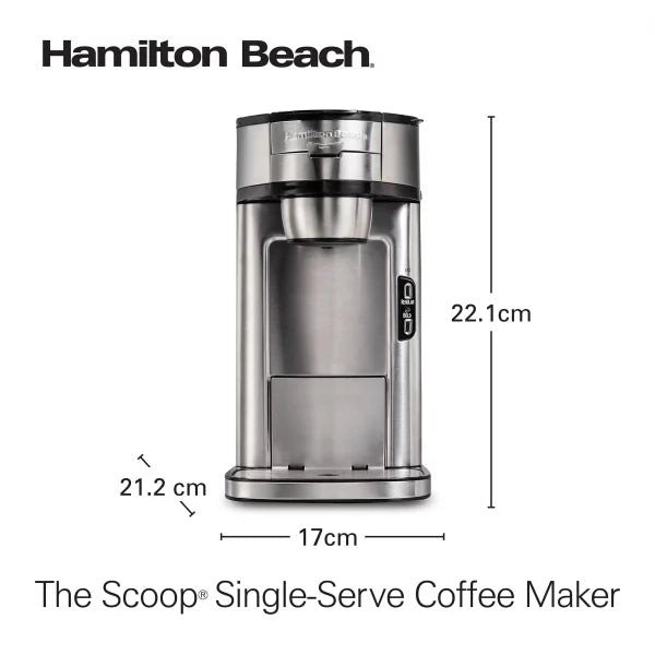 Hamilton Beach Scoop Single Serve Coffee Maker, Stainless Steel, 49981-SAU