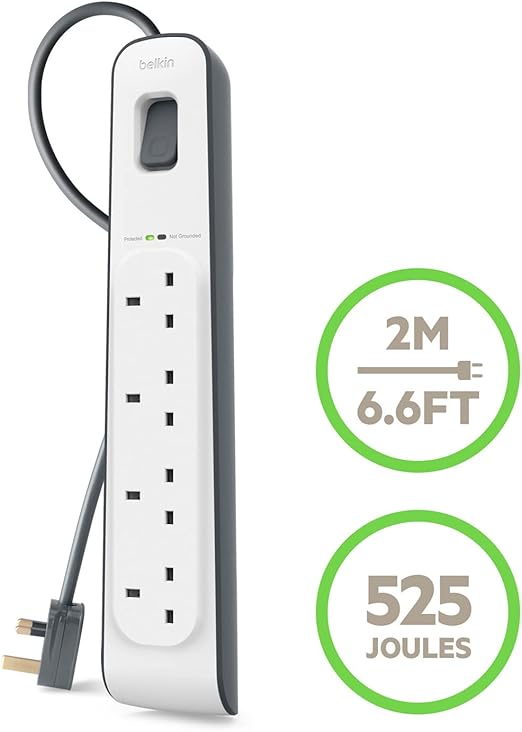 Belkin BSV400af2M 4 - Outlet Surge Protection Strip with 2M Power Cord - Tic Tac - Surge Protection Strip