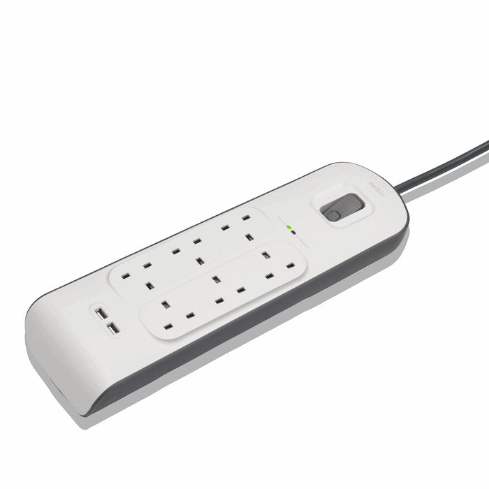 Belkin BSV604af2M 6 - Outlet Surge Protection Strip with 2.4 Amp 2xUSB Charging, 2M Power Cord - Tic Tac - Surge Protection Strip