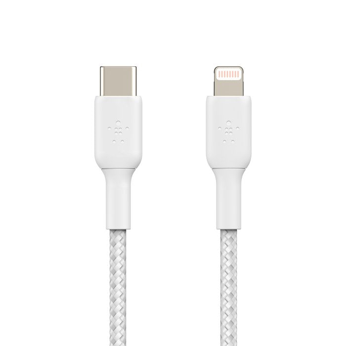 Belkin CAA004bt2MWH Braided USB - C to Lightning Cable, 2M, White - Tic Tac - CABLE