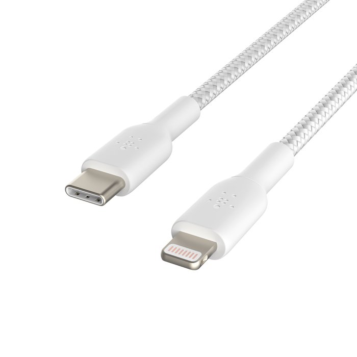 Belkin CAA004bt2MWH Braided USB - C to Lightning Cable, 2M, White - Tic Tac - CABLE