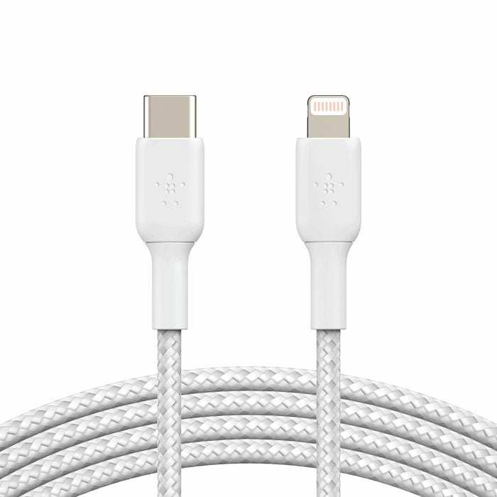 Belkin CAA004bt2MWH Braided USB - C to Lightning Cable, 2M, White - Tic Tac - CABLE