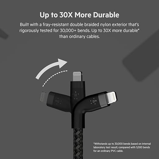 Belkin CAA011bt1MBK PRO Flex USB - C Braided Silicone Cable with Lightning Connector, 1M, Black - Tic Tac - CABLE