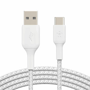 Belkin CAB002bt2MWH Braided USB - A to USB - C Cable, 2M, White - Tic Tac - CABLE