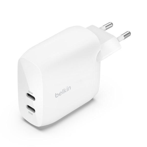 Belkin WCB010vfWH BoostCharge Dual 30W USBC PD Wall Charger 60W - Tic Tac - Fast Charger