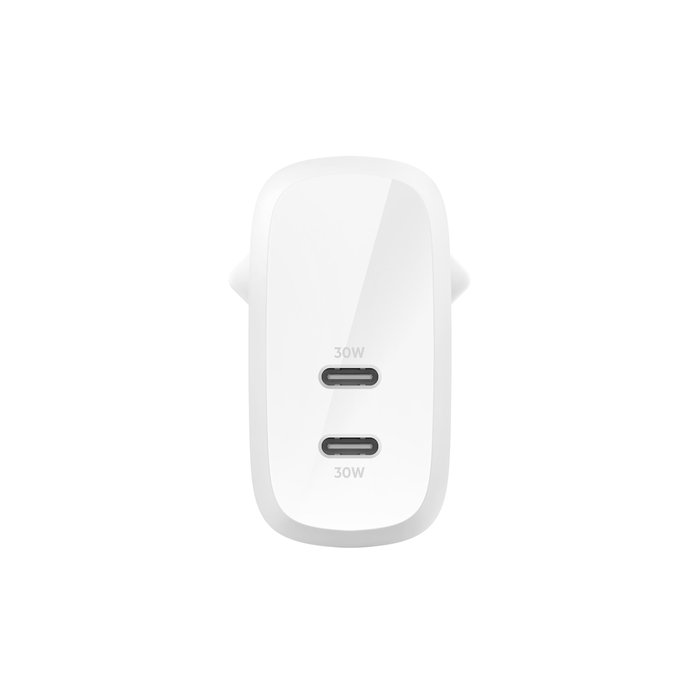 Belkin WCB010vfWH BoostCharge Dual 30W USBC PD Wall Charger 60W - Tic Tac - Fast Charger