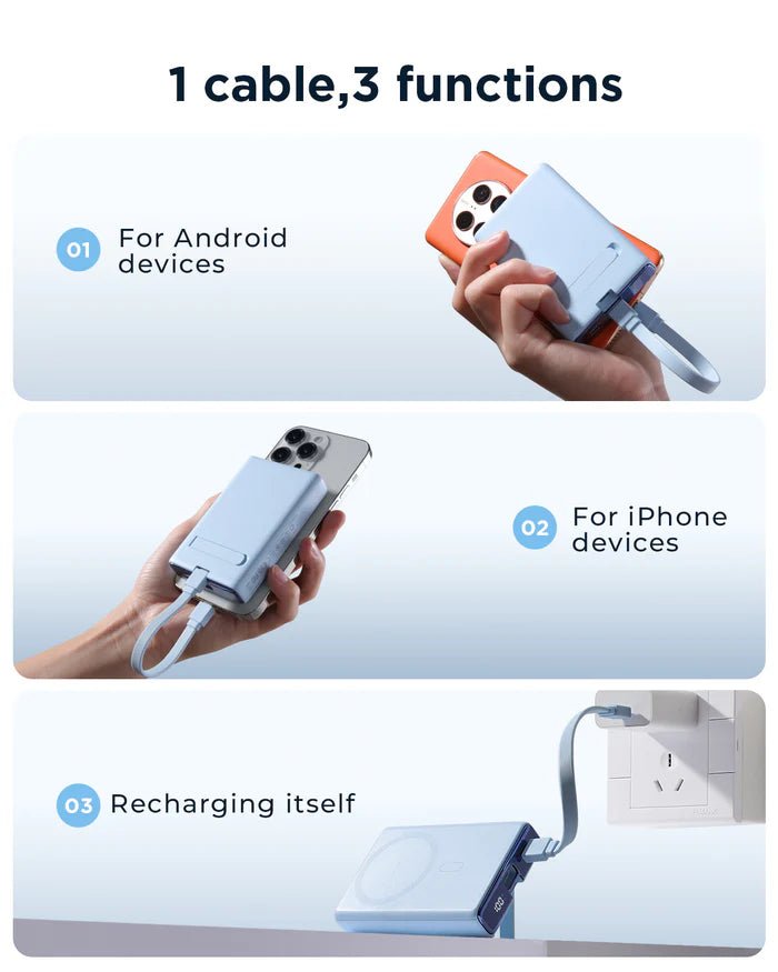 JOYROOM JR - PBM01 20W Power Bank 10000mAh with Built - in Cable&Kickstand JR - PBM01 - Tic Tac - Wireless Chargers