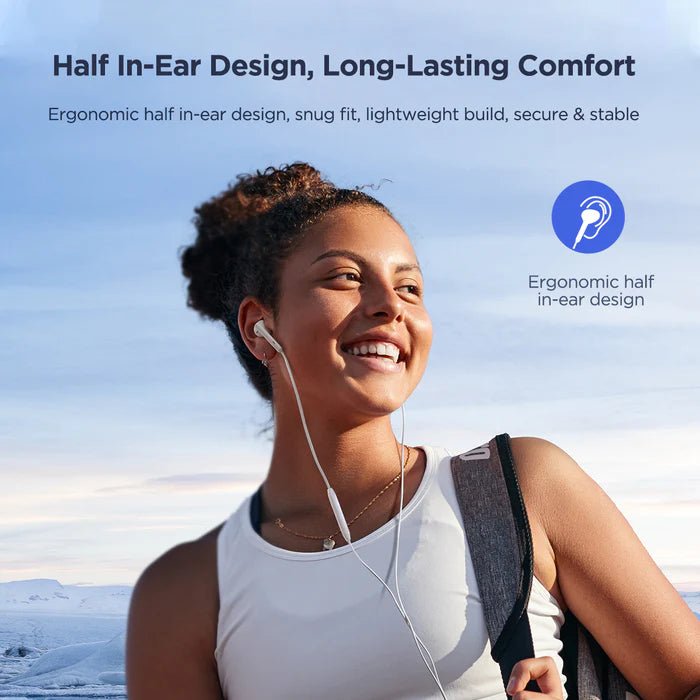 JR - EC05 TYPE - C Series Half In - Ear Wired Earphones - White - Tic Tac - Ear Wired Earbuds